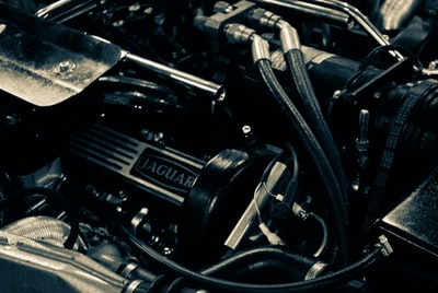 Black and white motorcycle engine
